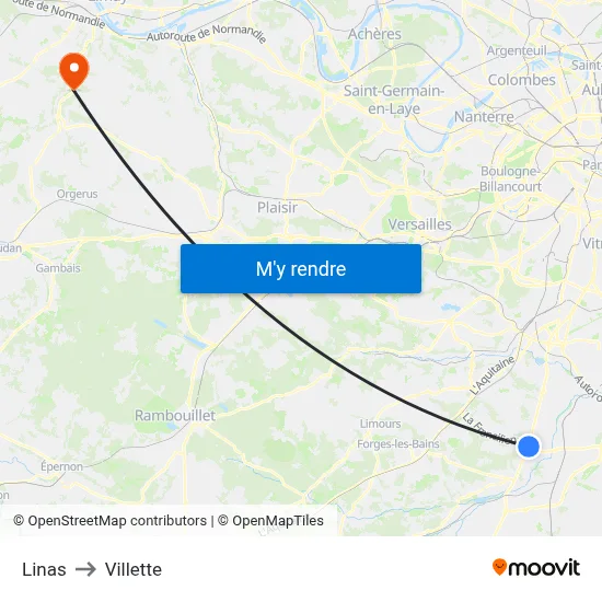Linas to Villette map