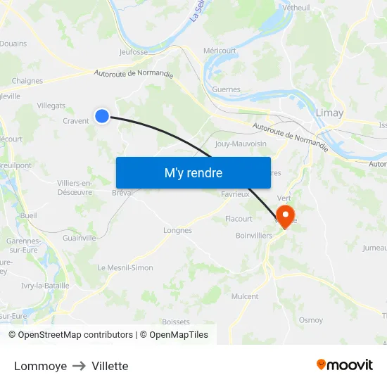 Lommoye to Villette map