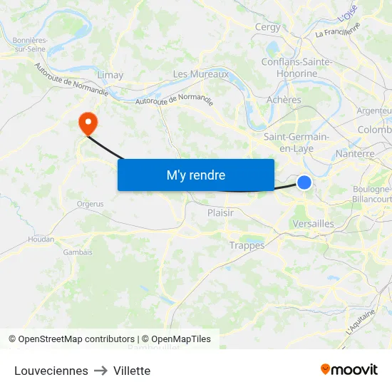 Louveciennes to Villette map