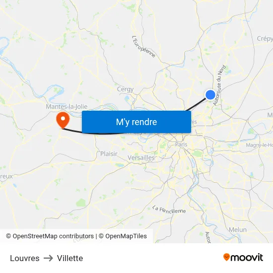 Louvres to Villette map
