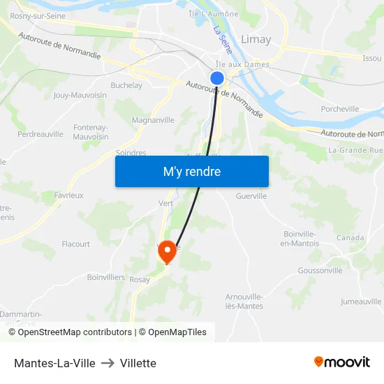 Mantes-La-Ville to Villette map