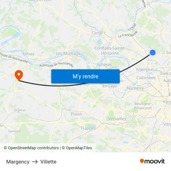 Margency to Villette map