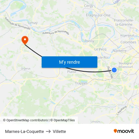 Marnes-La-Coquette to Villette map
