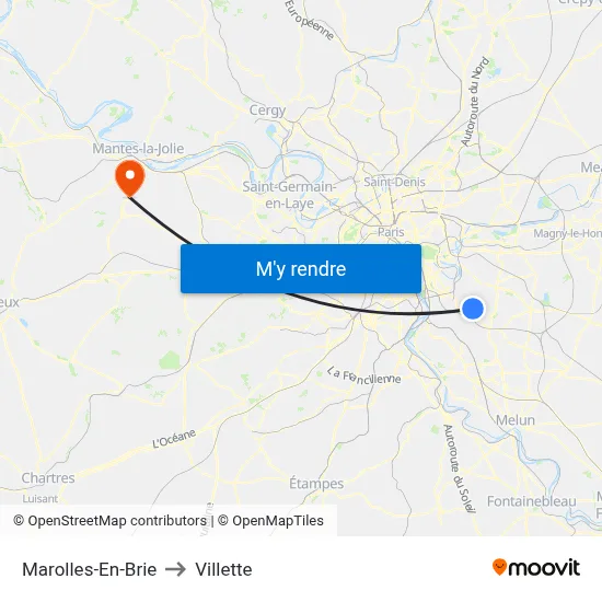 Marolles-En-Brie to Villette map