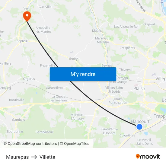 Maurepas to Villette map