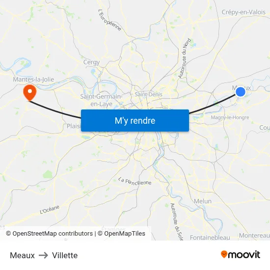Meaux to Villette map