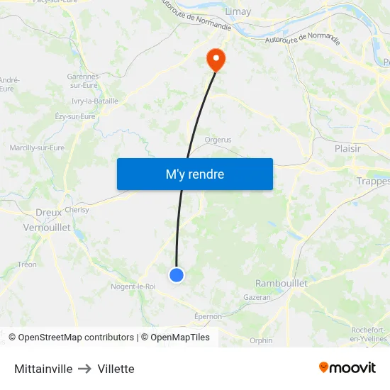 Mittainville to Villette map