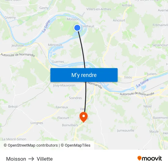 Moisson to Villette map