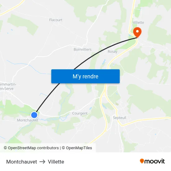 Montchauvet to Villette map