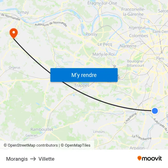 Morangis to Villette map