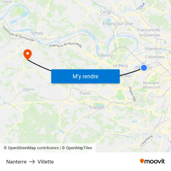 Nanterre to Villette map