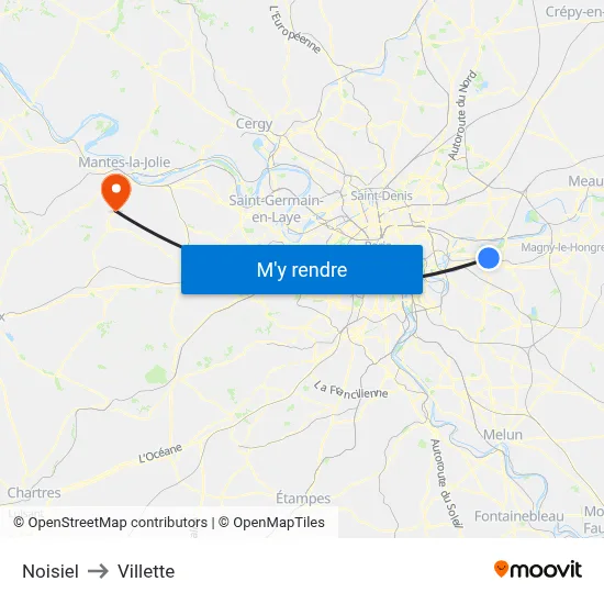 Noisiel to Villette map