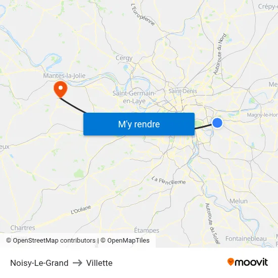 Noisy-Le-Grand to Villette map