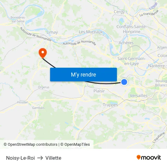 Noisy-Le-Roi to Villette map
