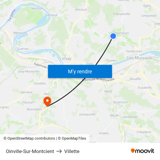 Oinville-Sur-Montcient to Villette map