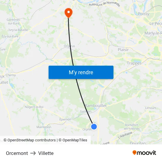 Orcemont to Villette map
