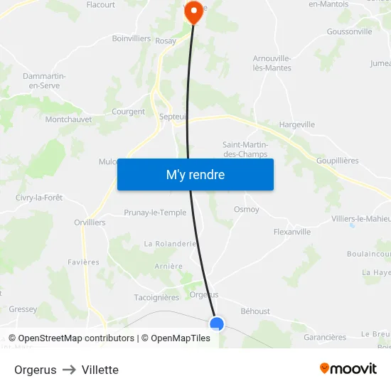 Orgerus to Villette map