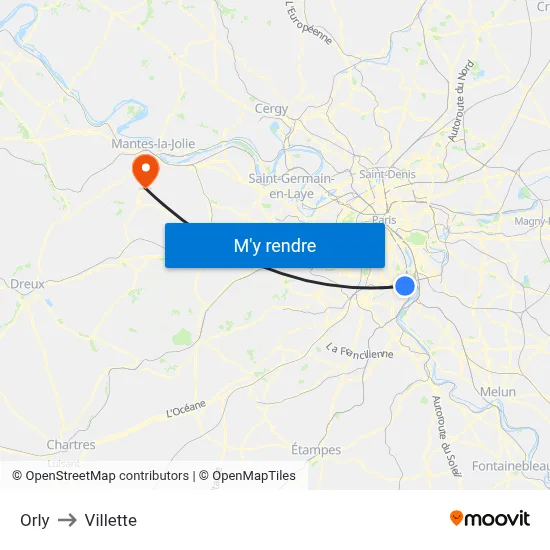 Orly to Villette map