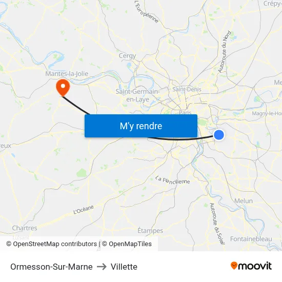 Ormesson-Sur-Marne to Villette map