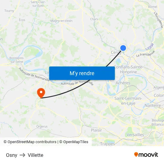 Osny to Villette map