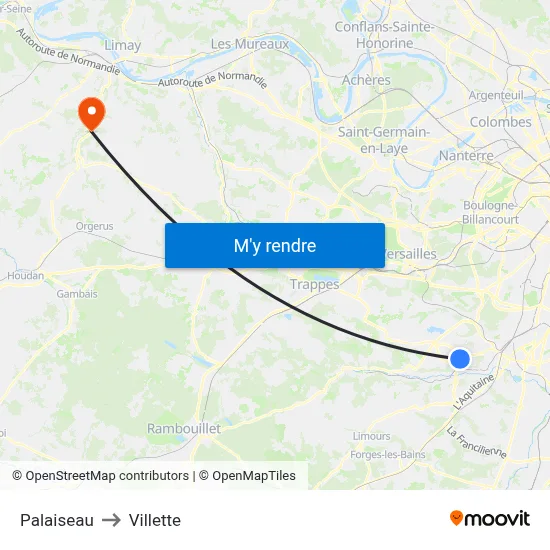 Palaiseau to Villette map