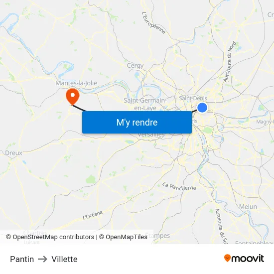 Pantin to Villette map