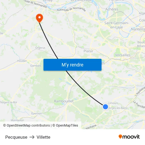 Pecqueuse to Villette map