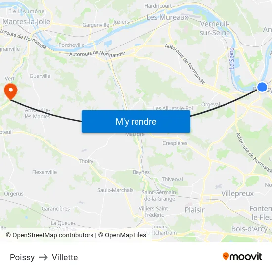 Poissy to Villette map
