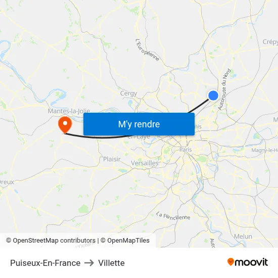 Puiseux-En-France to Villette map
