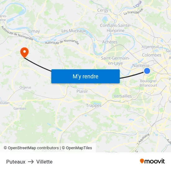 Puteaux to Villette map