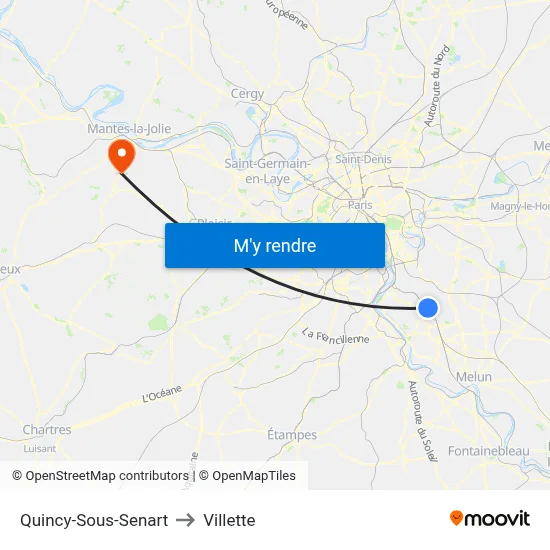 Quincy-Sous-Senart to Villette map