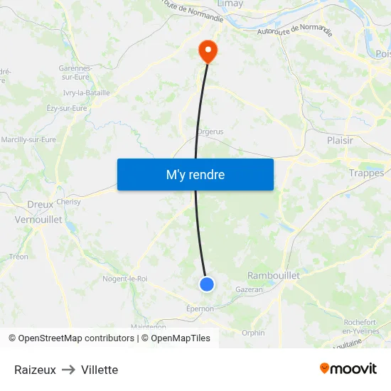Raizeux to Villette map