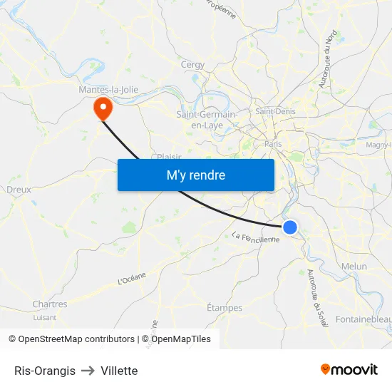 Ris-Orangis to Villette map