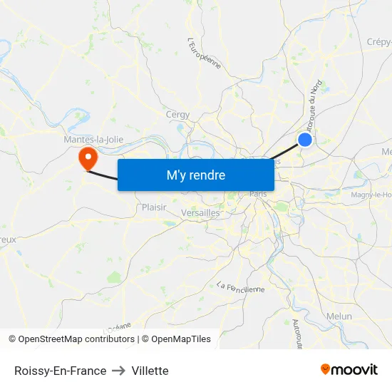 Roissy-En-France to Villette map