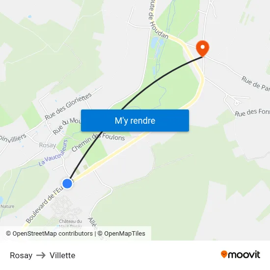 Rosay to Villette map