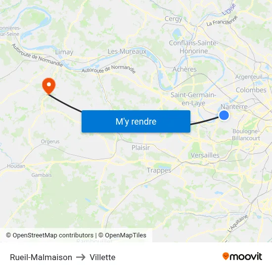Rueil-Malmaison to Villette map