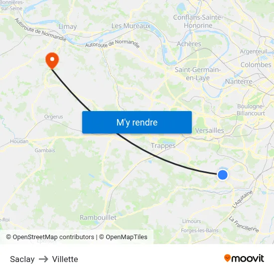 Saclay to Villette map