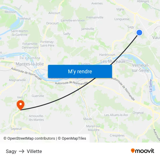 Sagy to Villette map