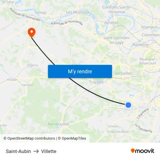 Saint-Aubin to Villette map