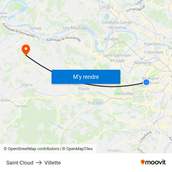 Saint-Cloud to Villette map