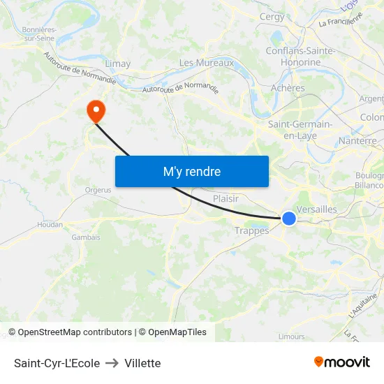 Saint-Cyr-L'Ecole to Villette map