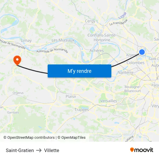 Saint-Gratien to Villette map