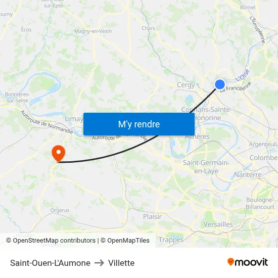 Saint-Ouen-L'Aumone to Villette map