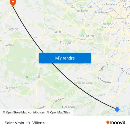 Saint-Vrain to Villette map