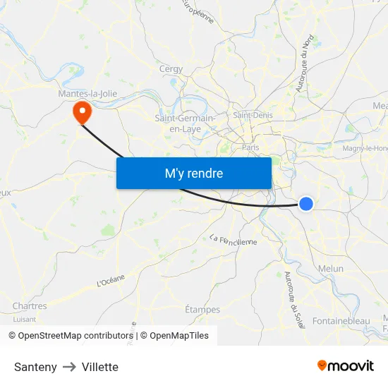 Santeny to Villette map
