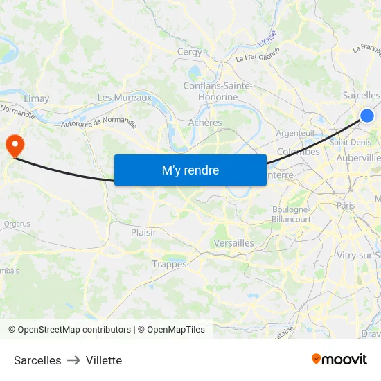 Sarcelles to Villette map