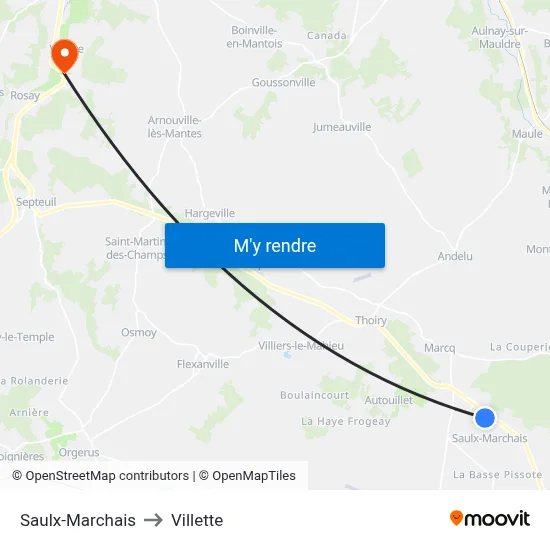 Saulx-Marchais to Villette map
