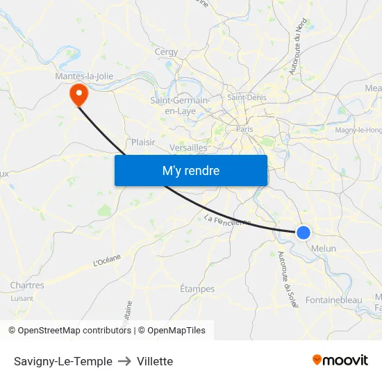 Savigny-Le-Temple to Villette map