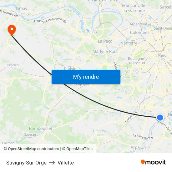 Savigny-Sur-Orge to Villette map