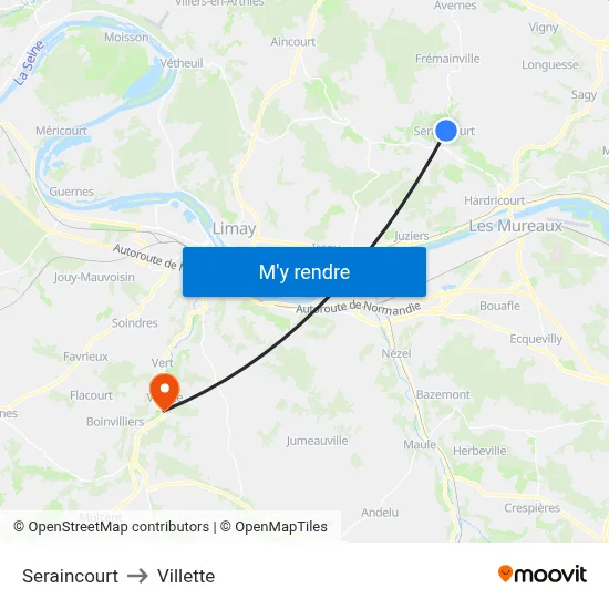 Seraincourt to Villette map